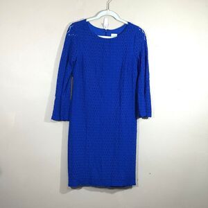 Chicos Womens Eyelet Midi Sheath Dress Size 0 S/4 Blue Coastal Boho Cocktail